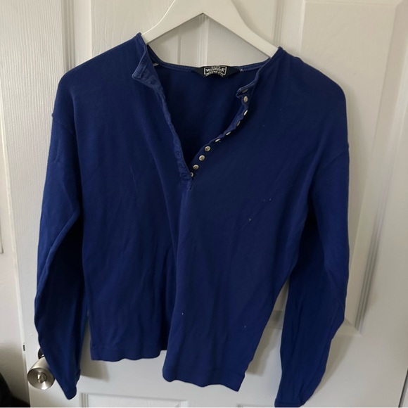 Tops - Blue 1/4 Button Long Sleeve Shirt